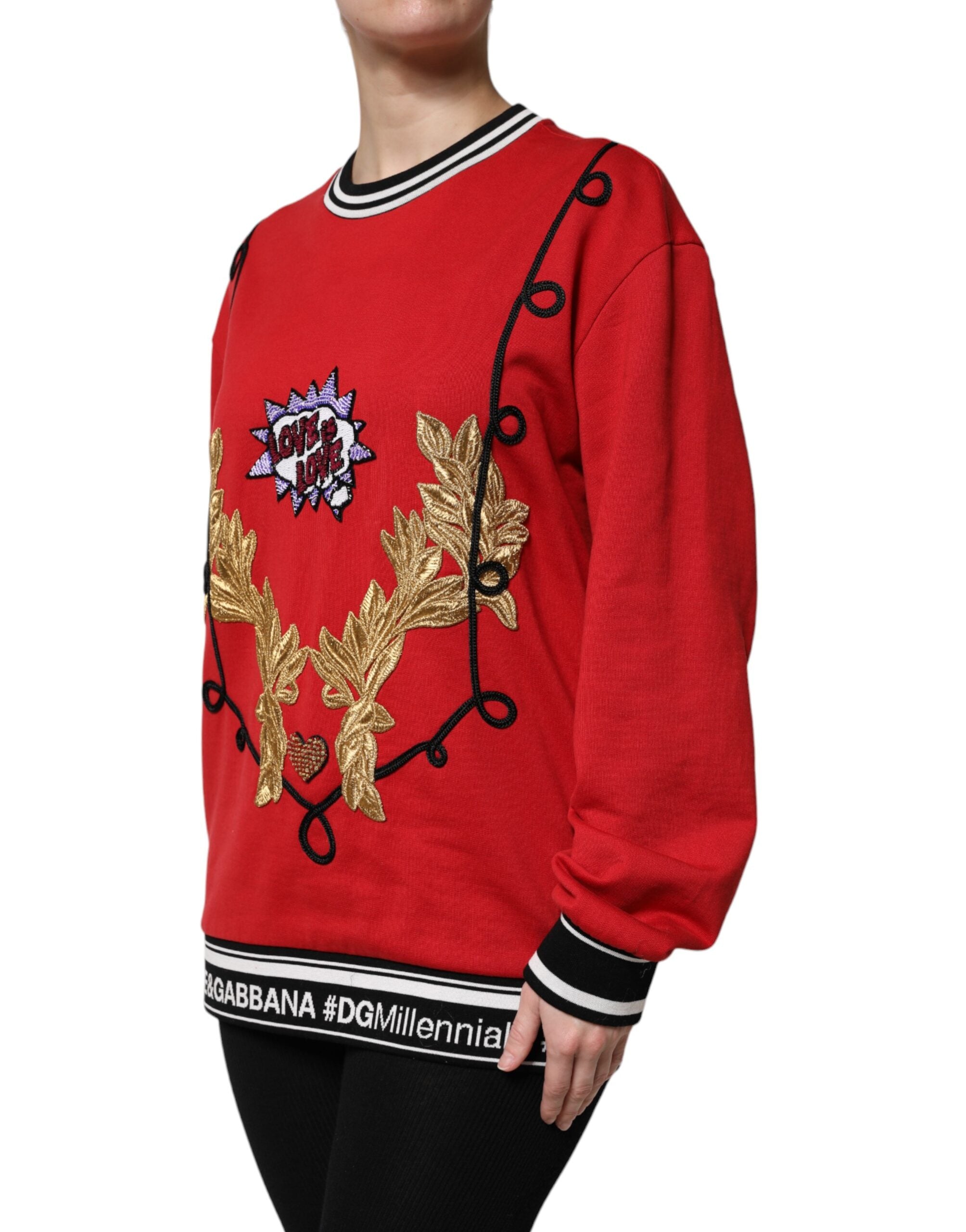 Dolce & Gabbana Red Cotton Queen Sequined Pullover Sweater
