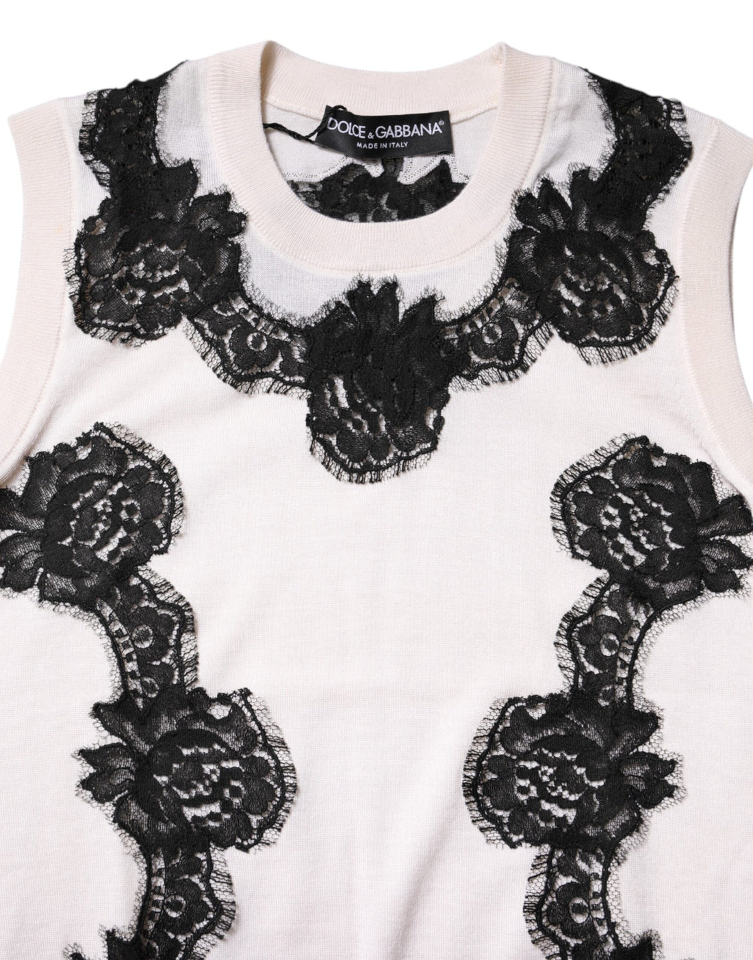 Dolce & Gabbana White Cashmere Floral Lace Detailing Tank Top