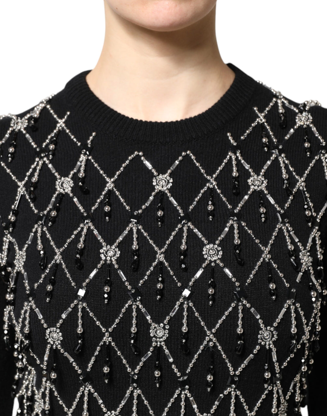 Dolce & Gabbana Black Cashmere Embellished Long Sleeves Top