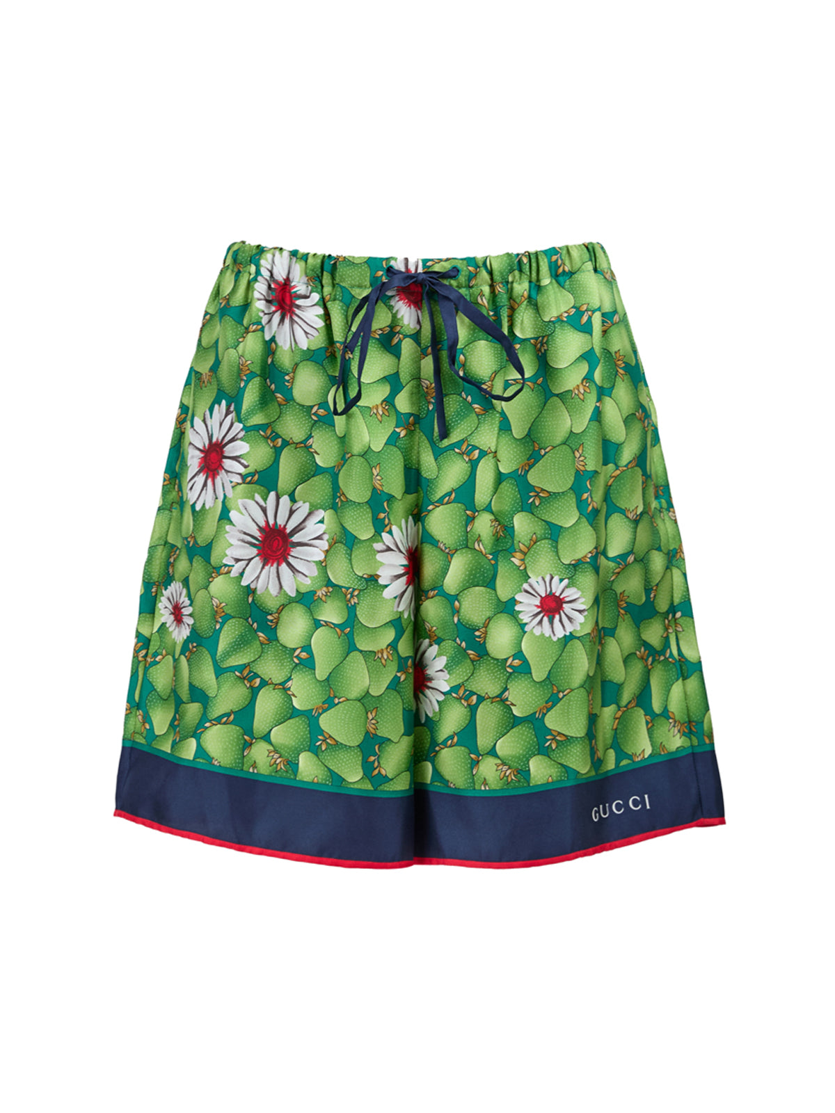 Gucci Green Flower Printed Silk Shorts