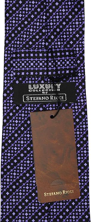 Stefano Ricci Luxury Collection Satin Black Purple Geometric Striped Tie