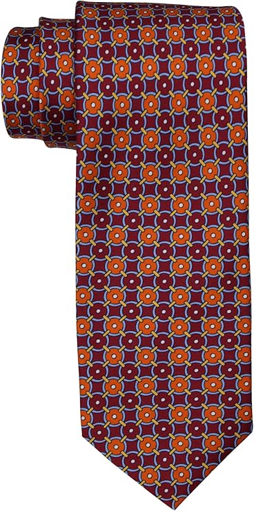 Dolcepunta 7 Fold Satin Burgundy Orange Geometric Tie