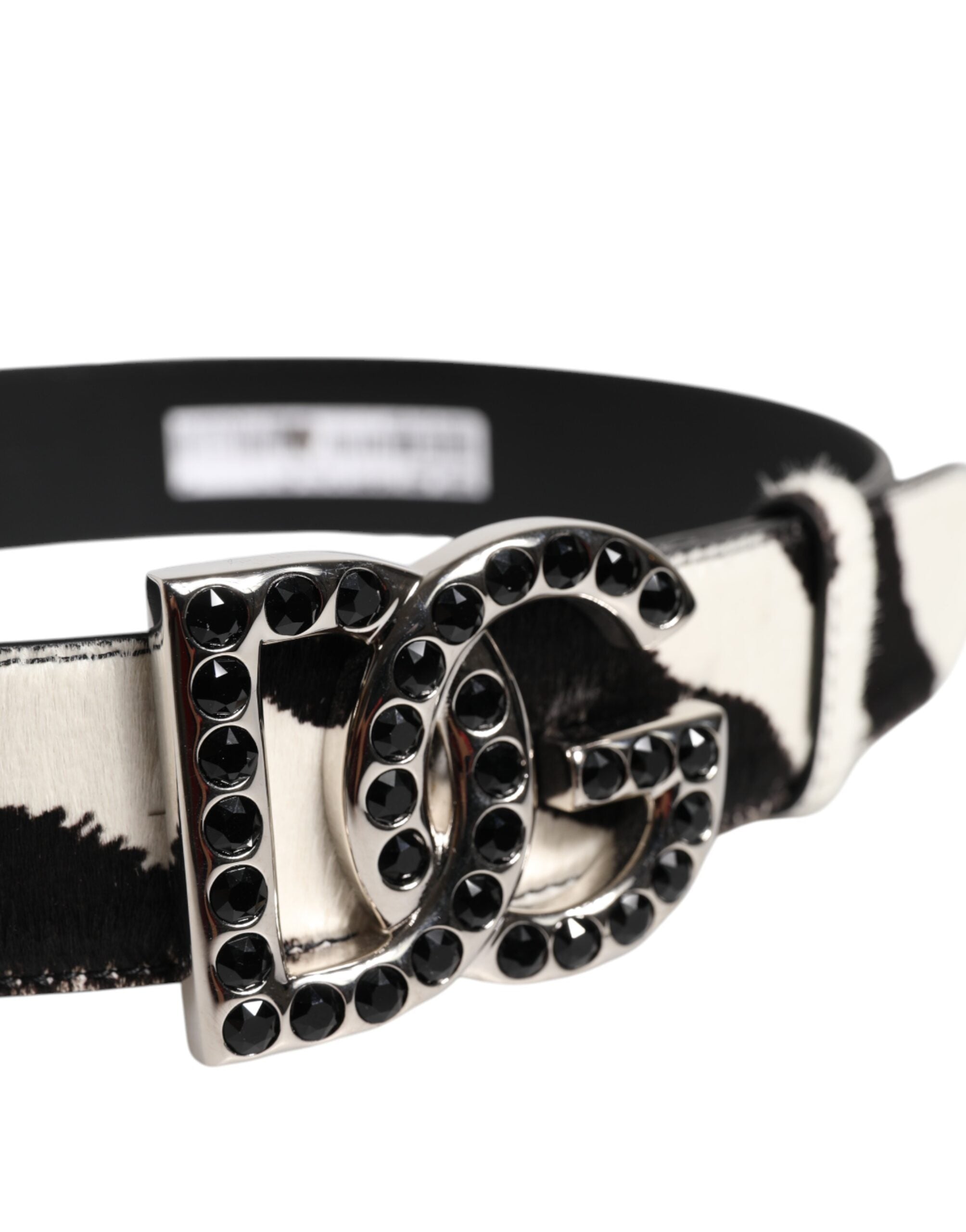 Dolce & Gabbana White Black Leather Zebra DG Crystal Buckle Belt