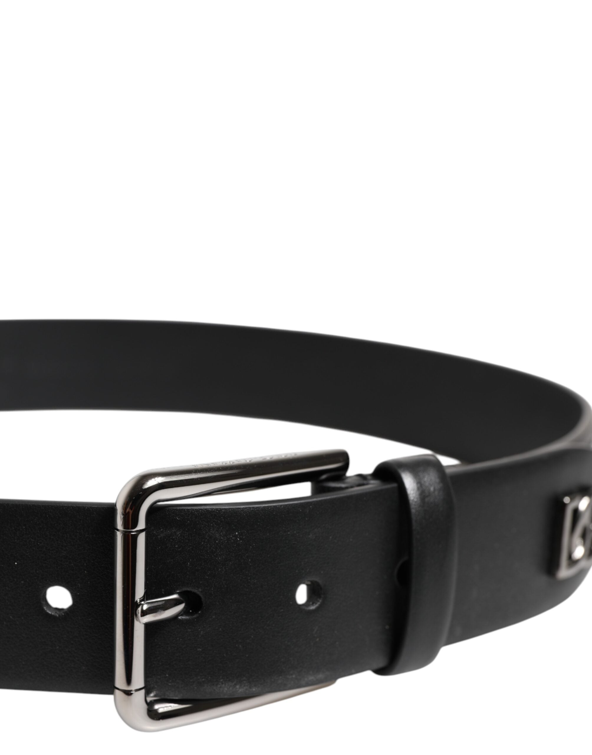 Dolce & Gabbana Black Calf Leather Studded Silver Buckle Belt