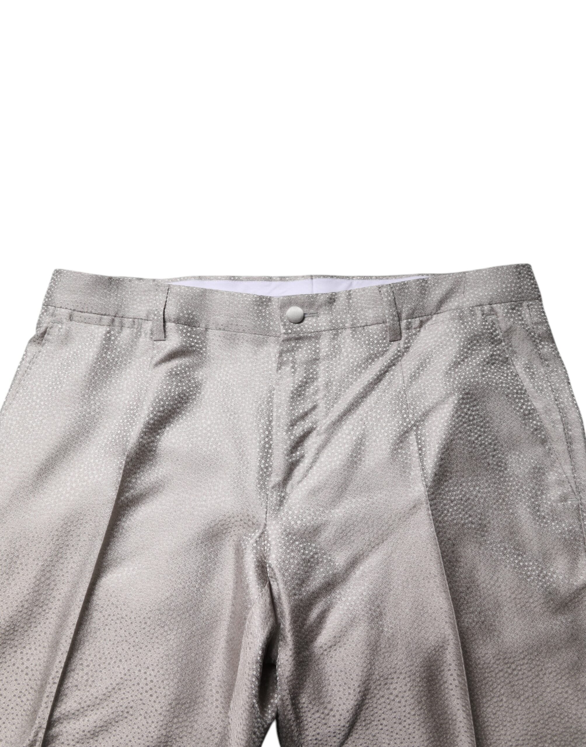 Dolce & Gabbana Light Gray Jacquard Silk Dotted 2 Piece Suit