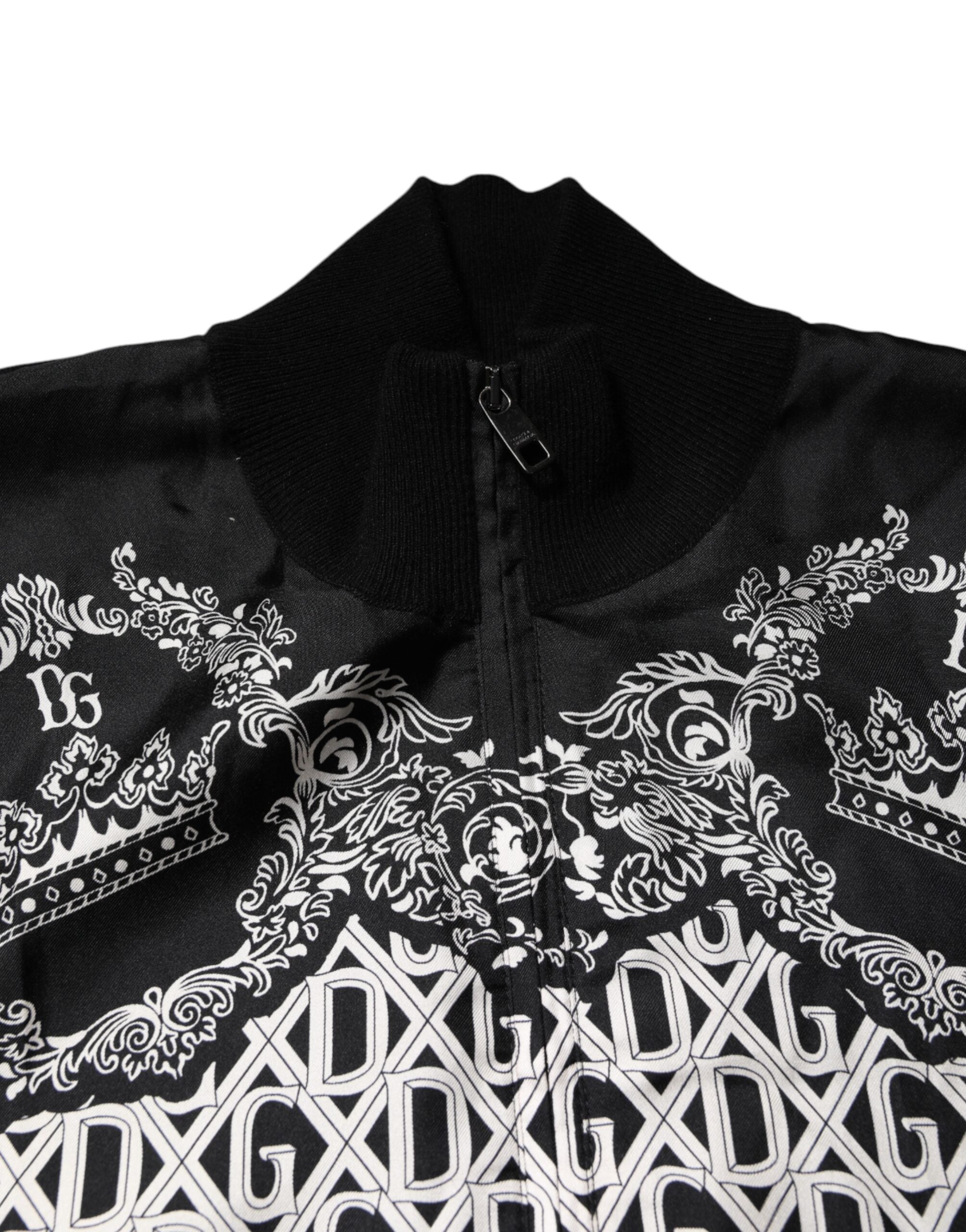 Dolce & Gabbana Black White Bandana Print Full Zip Sweater