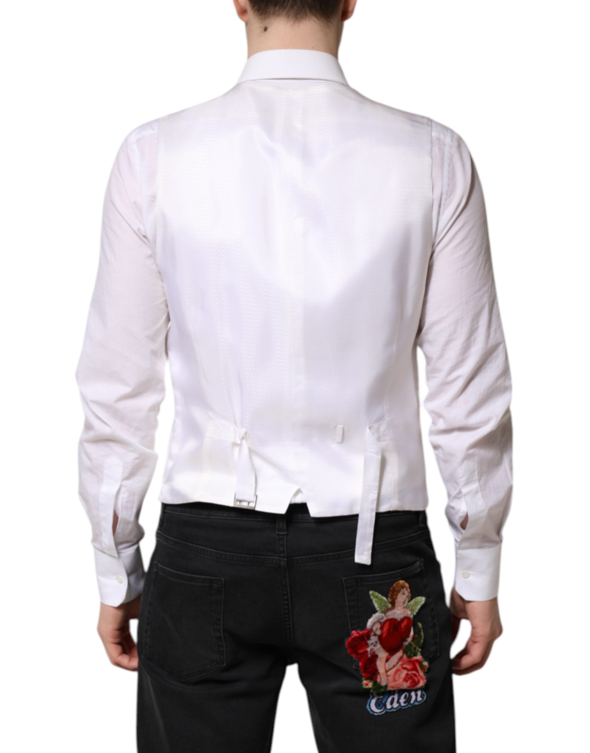Dolce & Gabbana White Sequined Dress Formal Waistcoat Vest