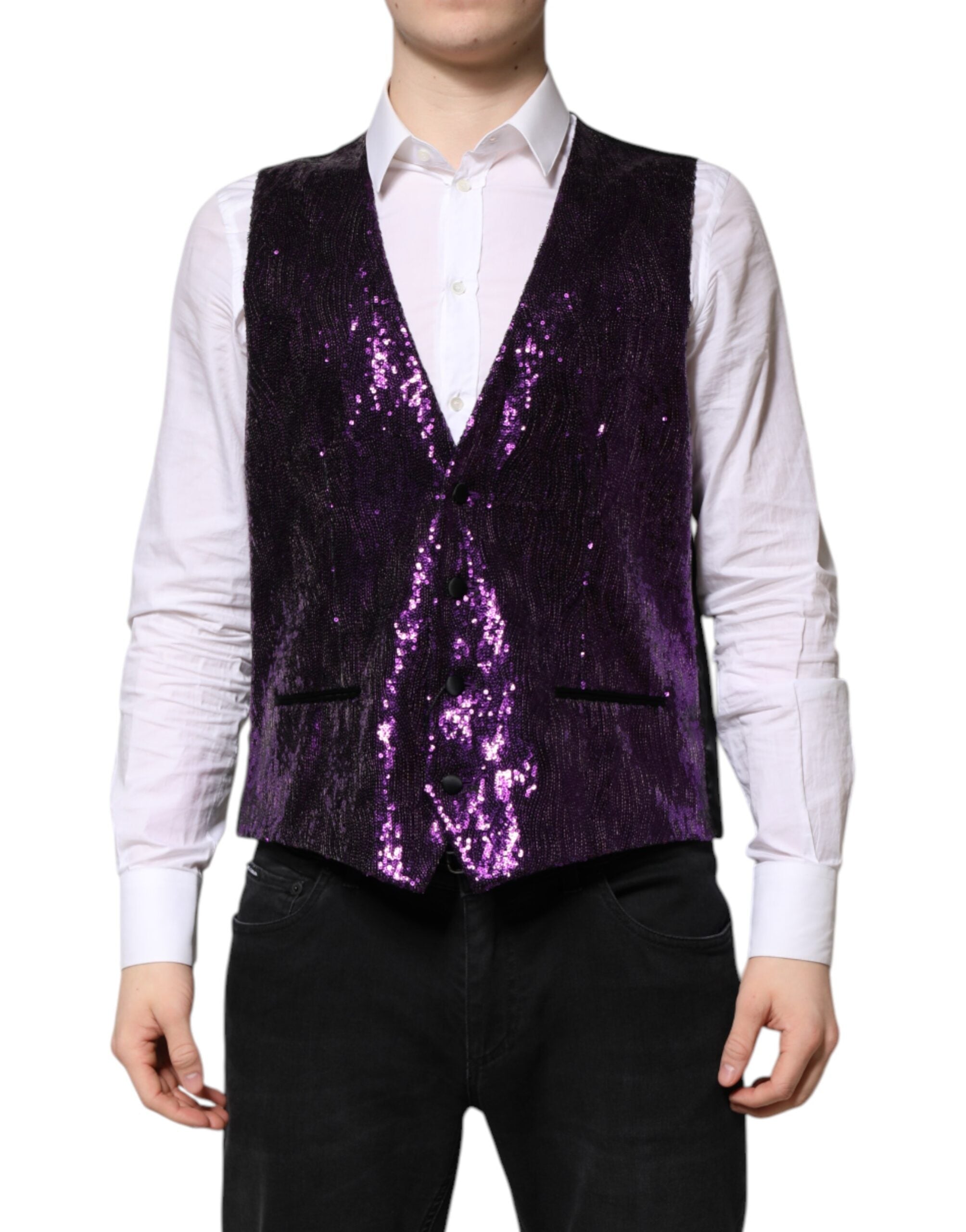 Dolce & Gabbana Purple Sequined Dress Formal Waistcoat Vest