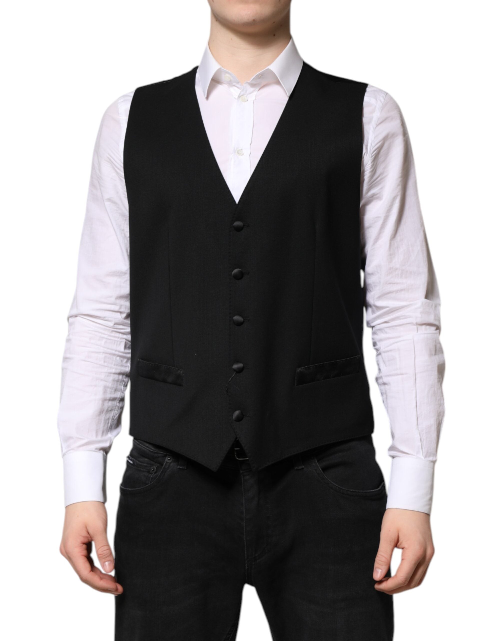 Dolce & Gabbana Black Wool Dress Formal Men Waistcoat Vest