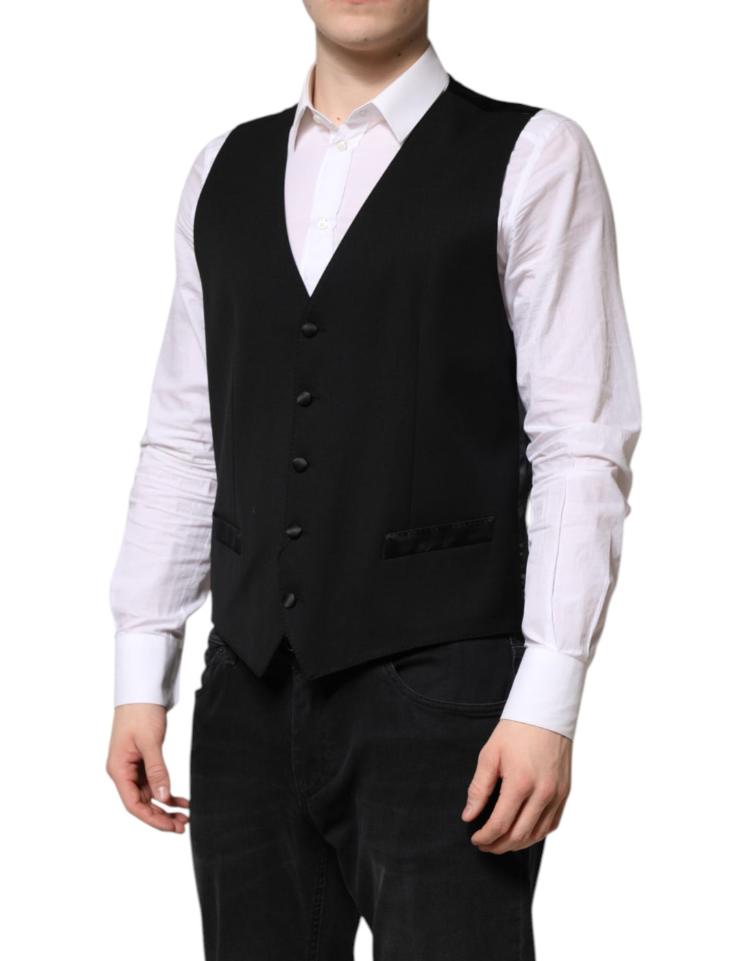 Dolce & Gabbana Black Wool Dress Formal Men Waistcoat Vest