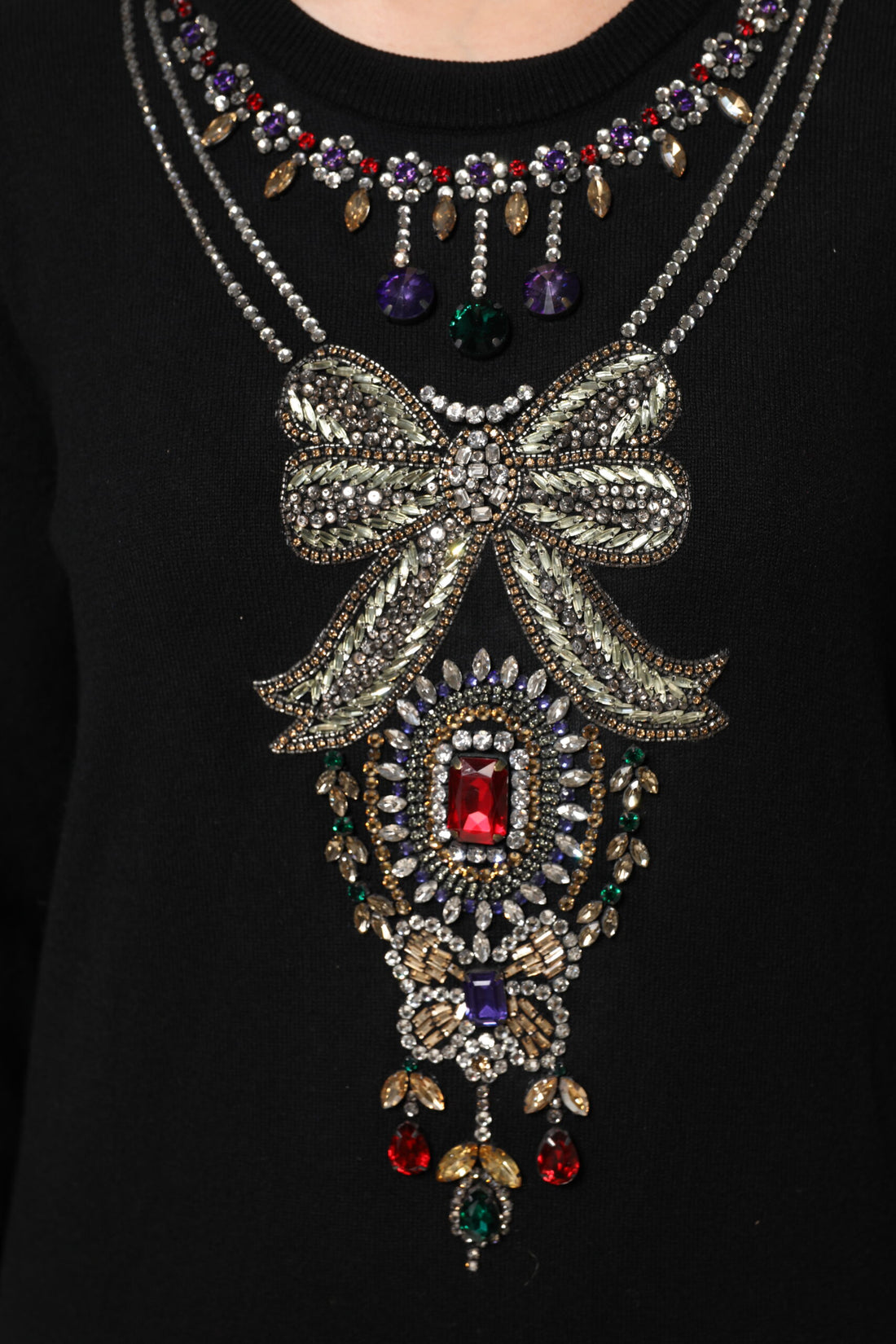 Dolce & Gabbana Black Cashmere Crystal Embellished Sweater
