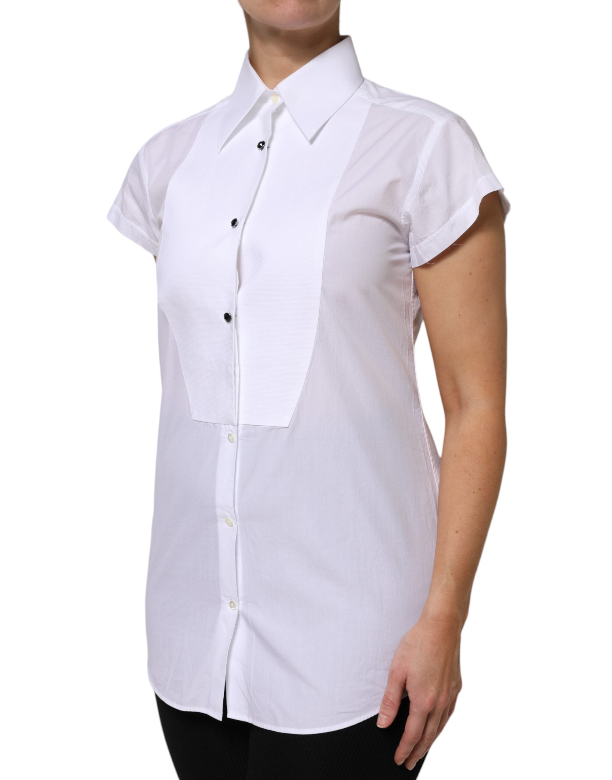 Dolce & Gabbana White Cotton Short Sleeves Collared Polo Top