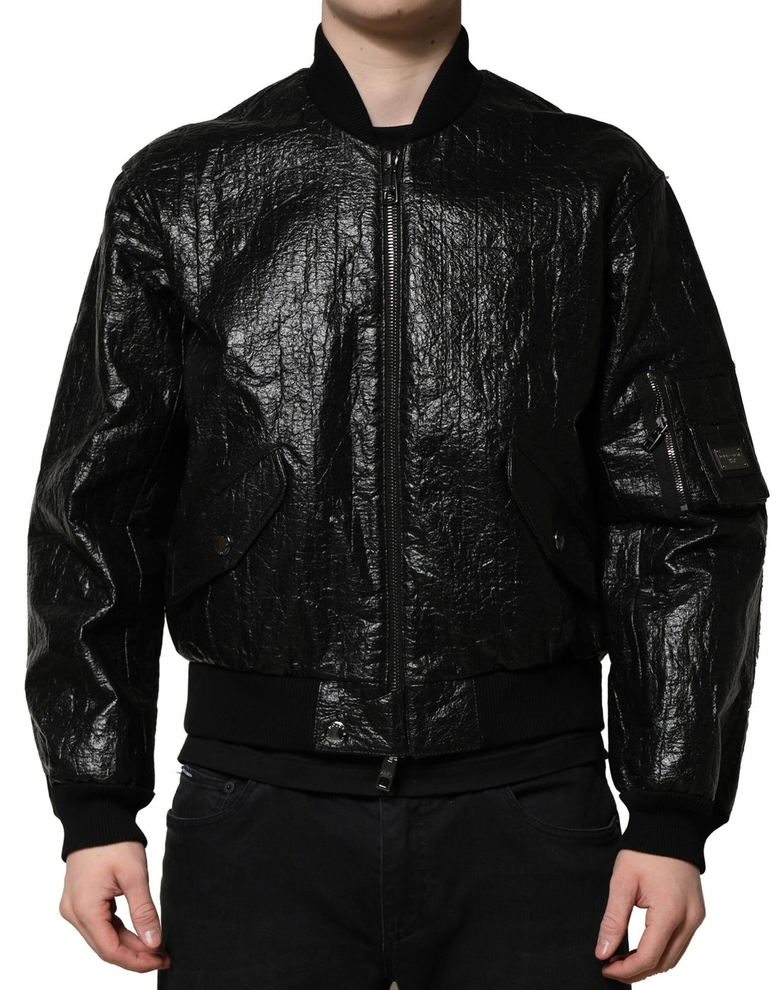Dolce & Gabbana Black Logo Plaque Bomber Full Zipper Jacket