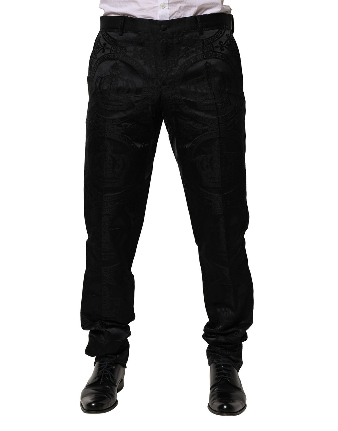 Dolce & Gabbana Black Cotton DG Crown Dress Pants