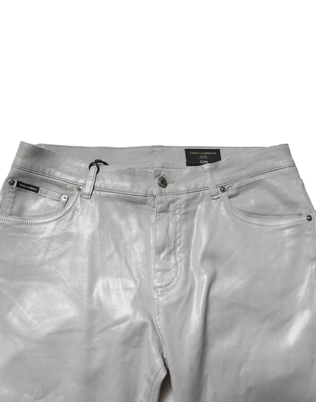 Dolce & Gabbana Silver Cotton Stretch Slim Denim Jeans