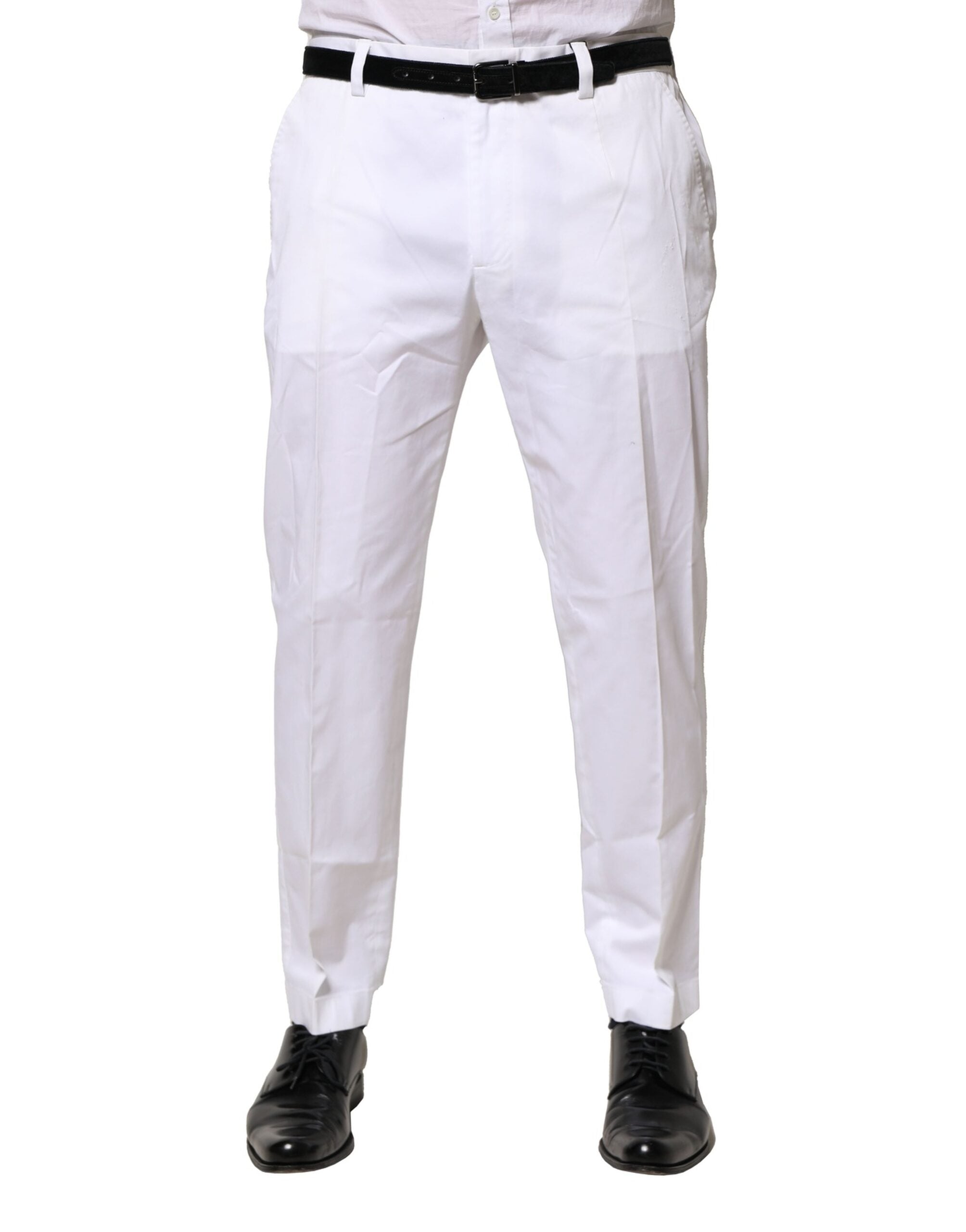 Dolce & Gabbana White Cotton Dress Slim Formal Pants