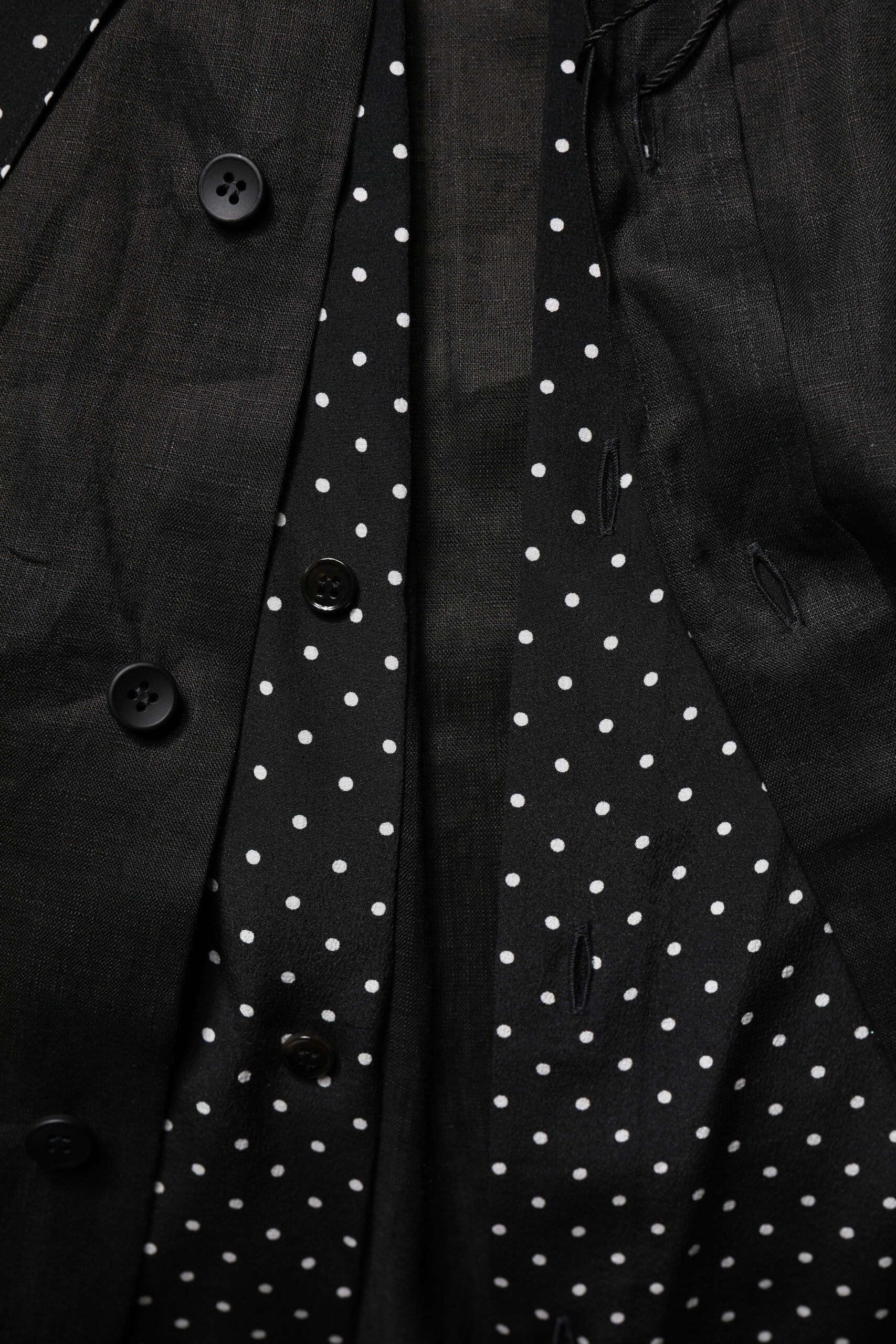 Dolce & Gabbana Black Polka Dot Linen Silk Men Casual Shirt
