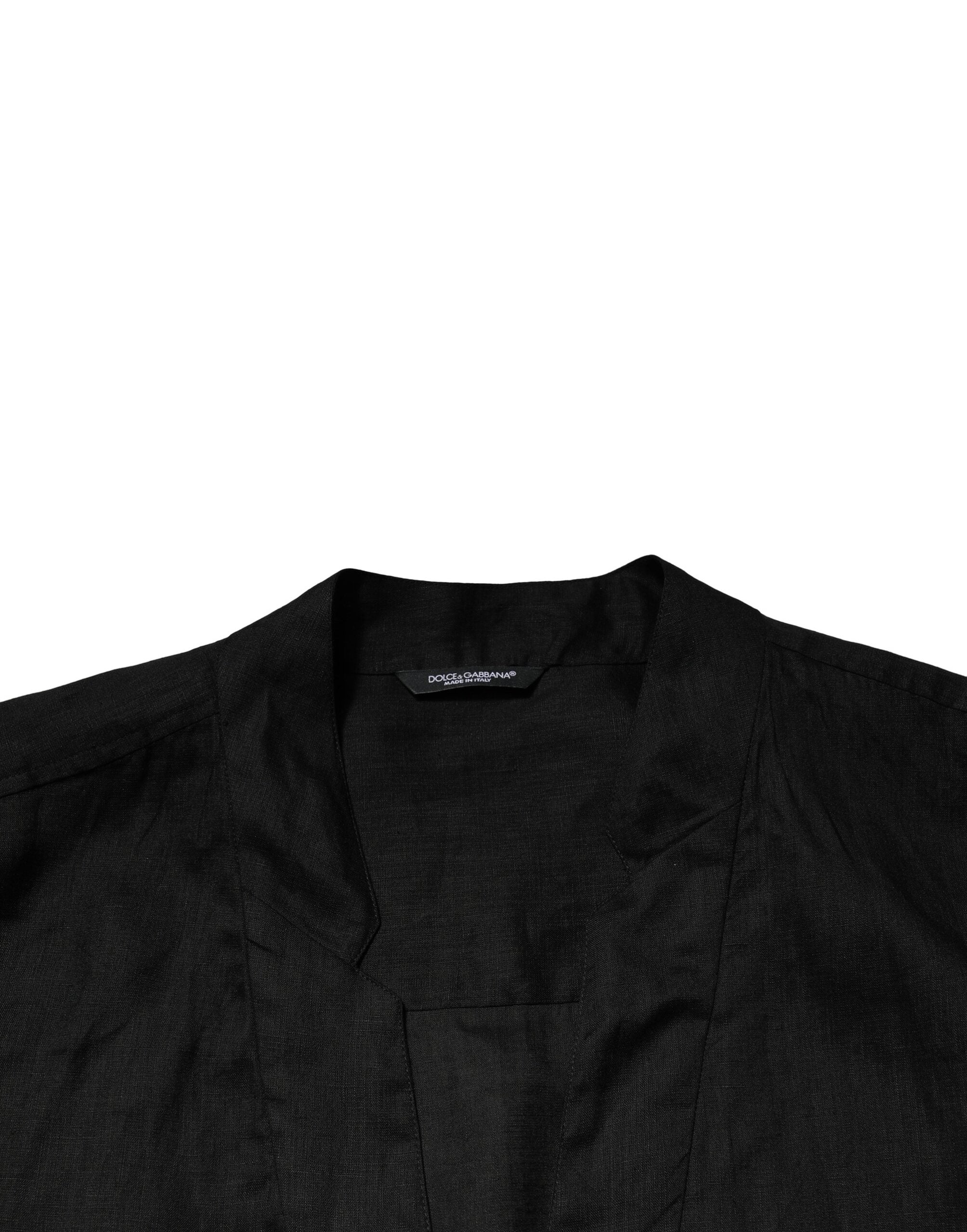 Dolce & Gabbana Black Linen Long Sleeves Men Casual Shirt