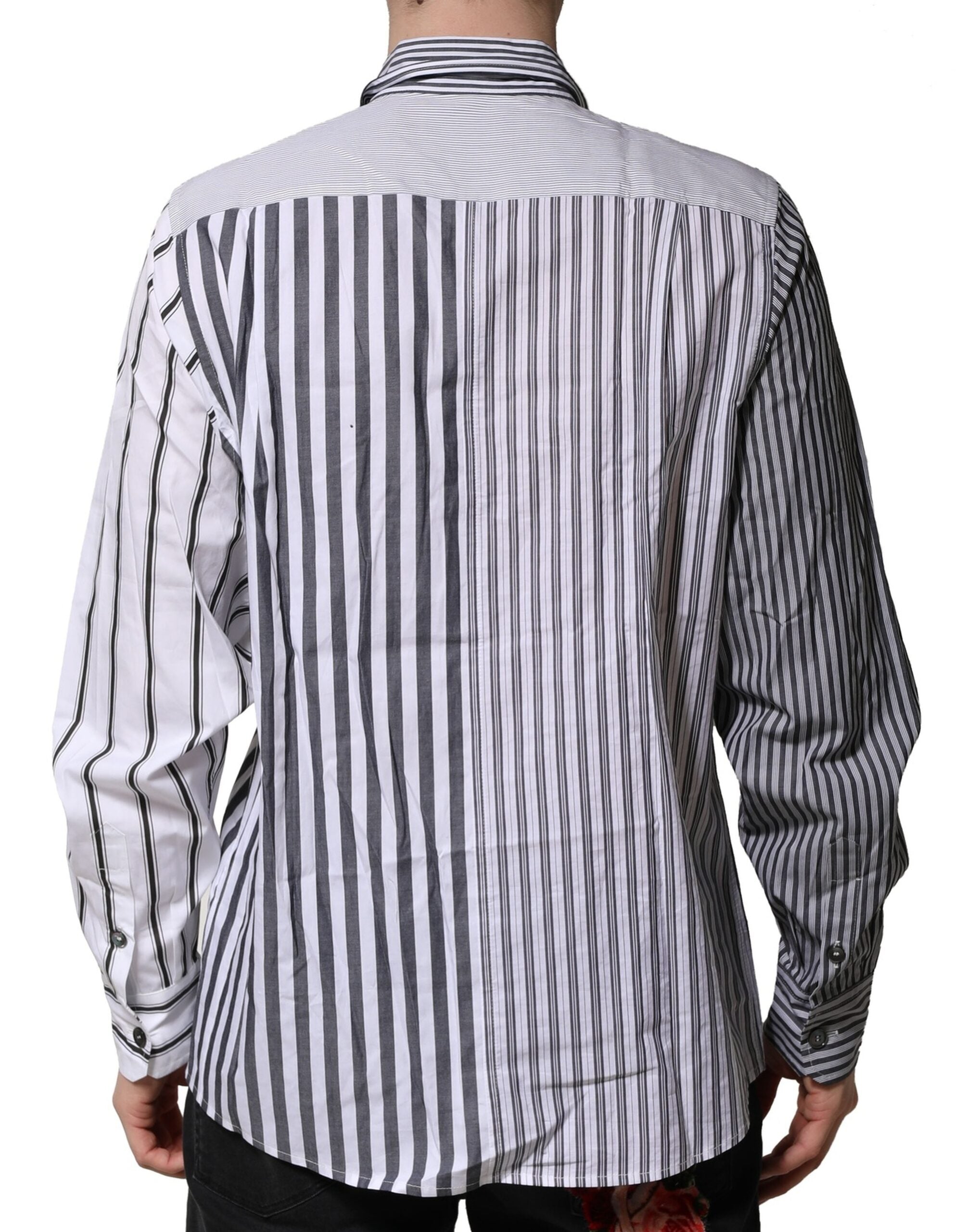 Dolce & Gabbana White Gray Striped Cotton Men Casual Shirt