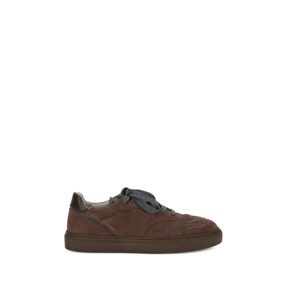 Brunello Cucinelli Brown Calf Leather Bos Taurus Low Top Sneakers