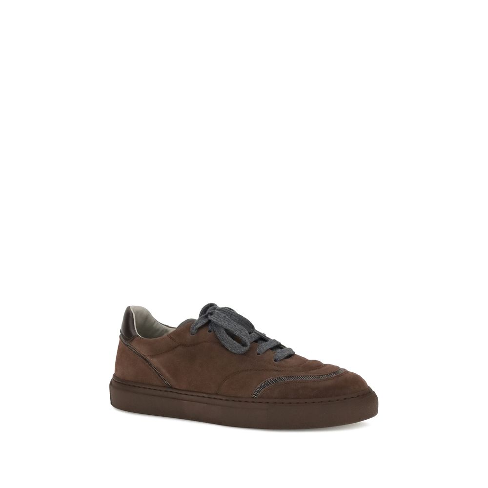 Brunello Cucinelli Brown Calf Leather Bos Taurus Low Top Sneakers