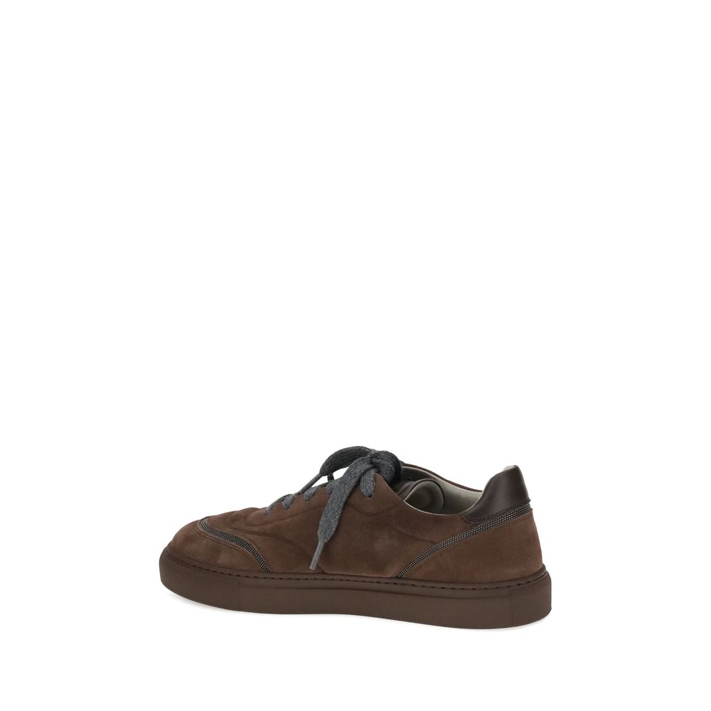Brunello Cucinelli Brown Calf Leather Bos Taurus Low Top Sneakers