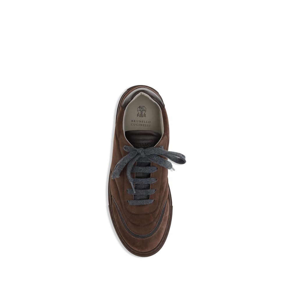 Brunello Cucinelli Brown Calf Leather Bos Taurus Low Top Sneakers
