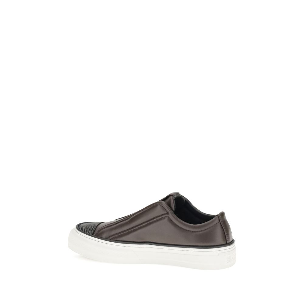 Brunello Cucinelli Black Calf Leather Bos Taurus Low Top Sneakers