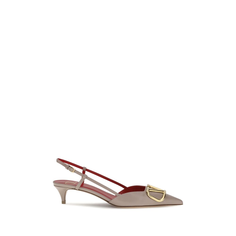 Valentino Garavani Gray Calf Leather Bos Taurus Mid Heel Pumps