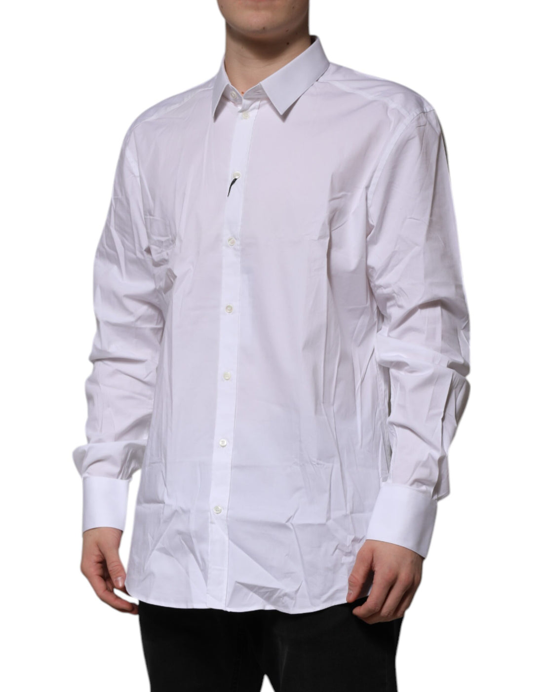 Dolce & Gabbana White Cotton GOLD Long Sleeves Formal Shirt