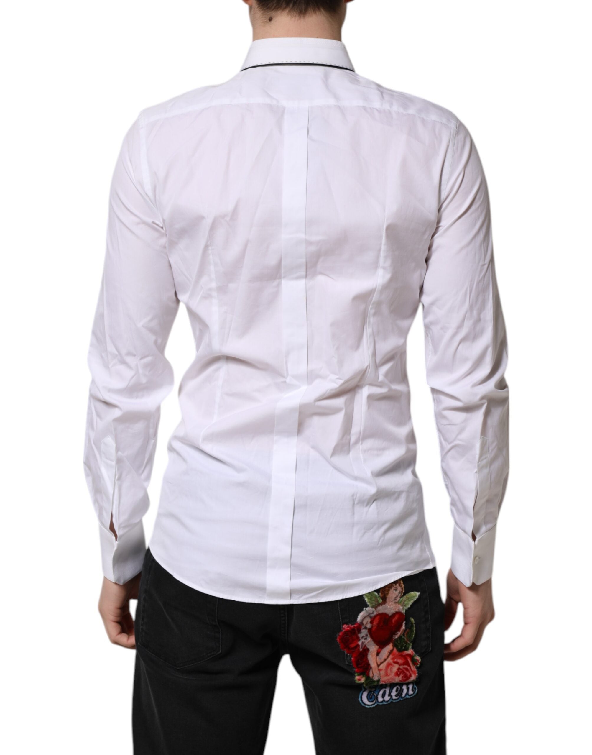 Dolce & Gabbana White Cotton GOLD Long Sleeves Formal Shirt