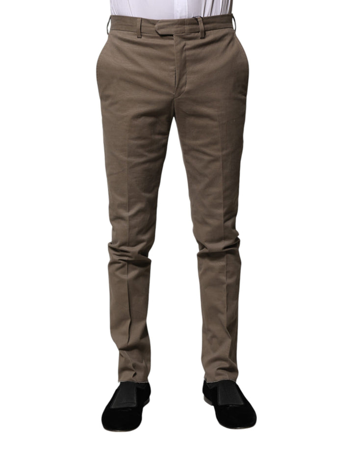 BENCIVENGA Brown Cotton Tapered Formal Dress Pants