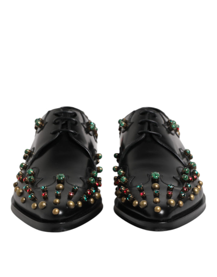 Dolce & Gabbana Black Leather Derby Dress Studded Shoes