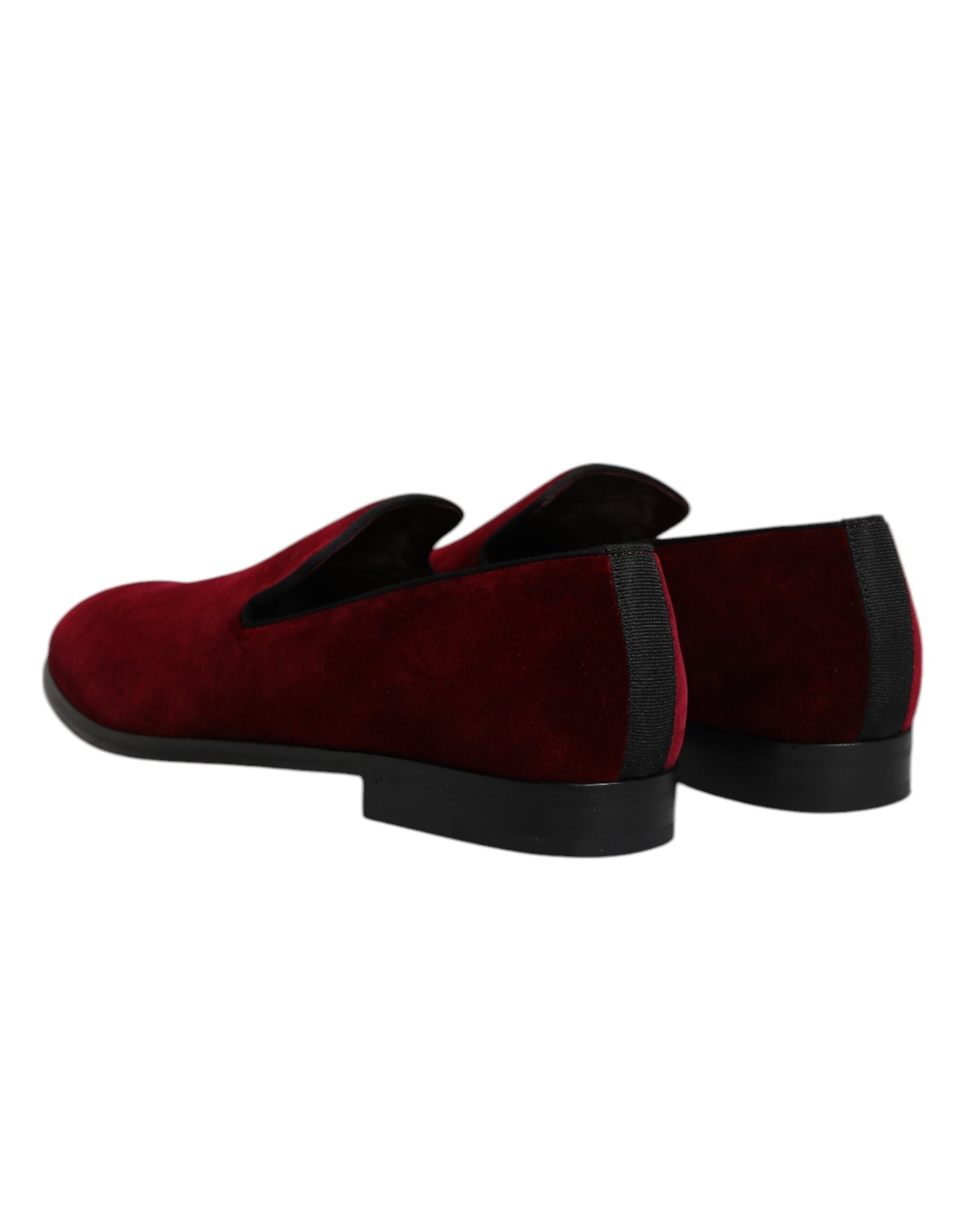 Dolce & Gabbana Red Cotton Velvet Slip On Loafers Formal Shoes