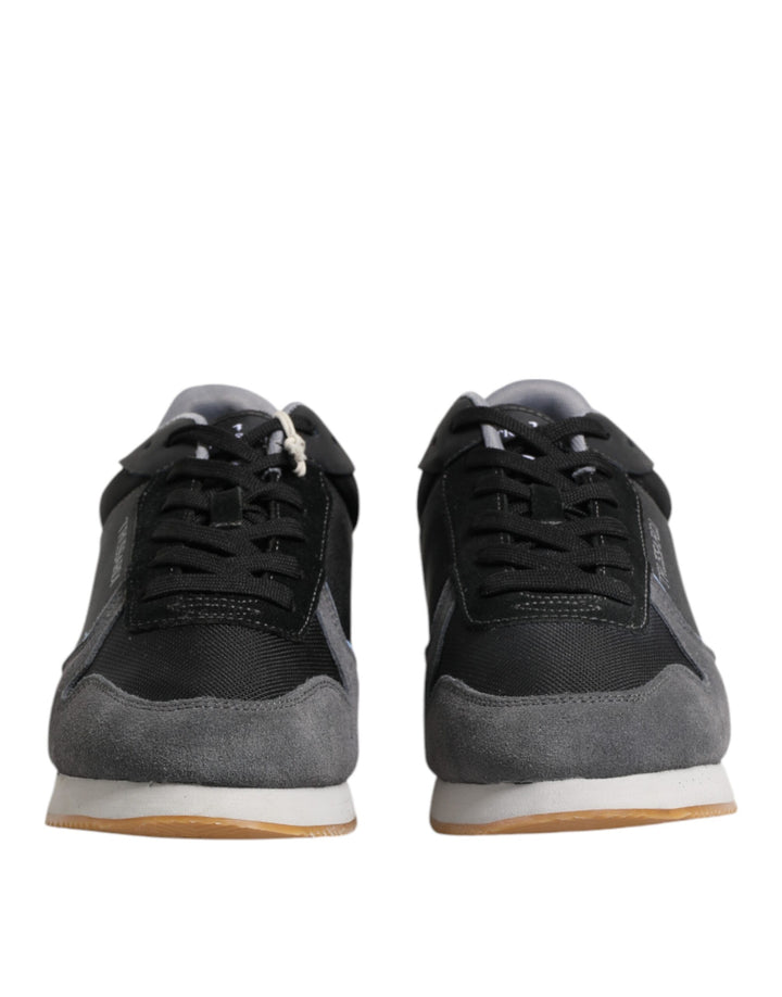 Trussardi Black Gray Lace Up Low Top Casual Sneakers Shoes