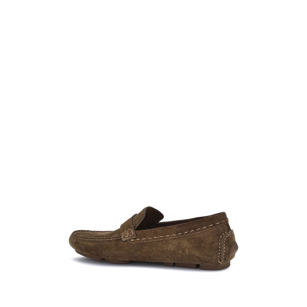 Fendi Brown Calf Leather Bos Taurus Slip-On Loafers