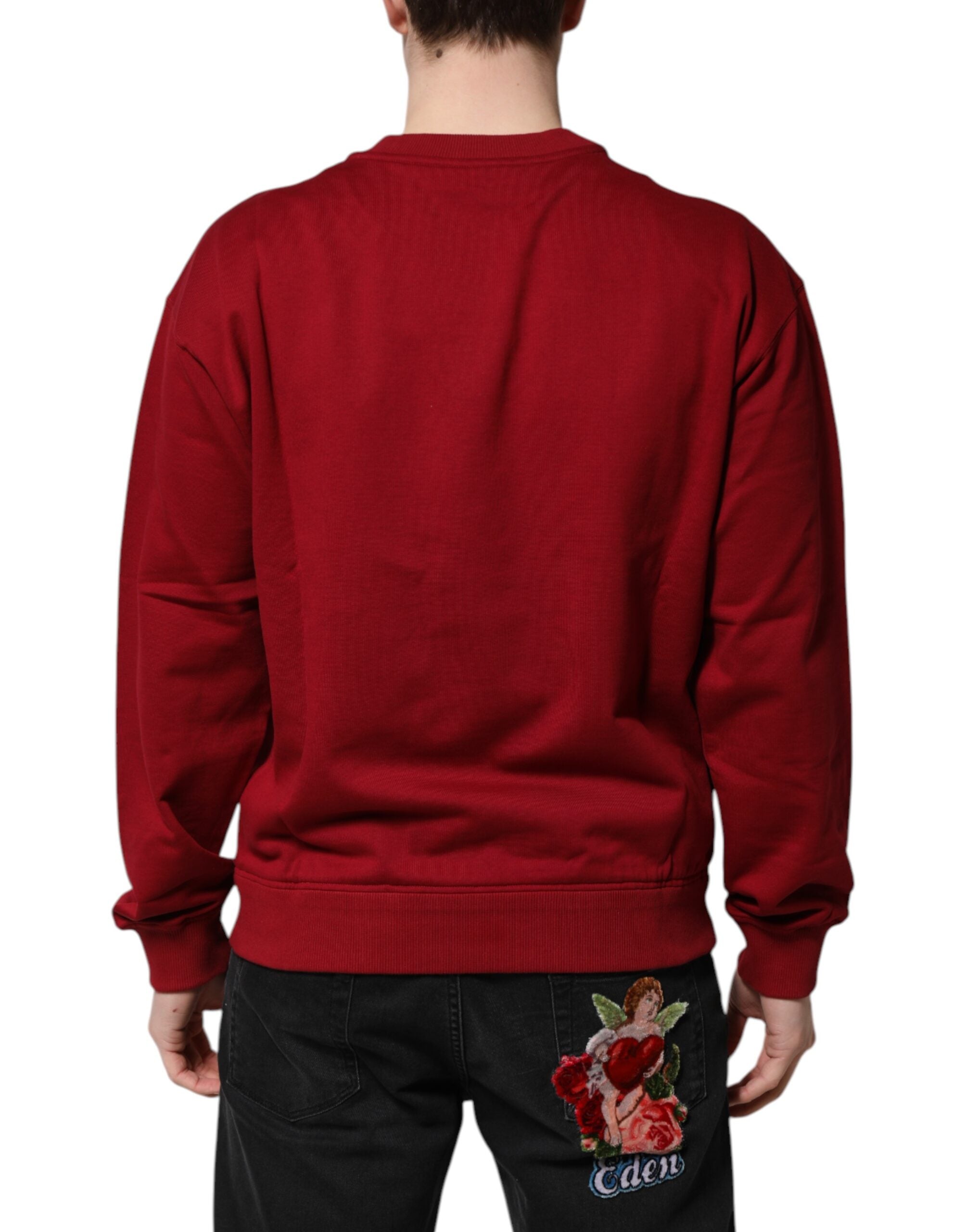 Dolce & Gabbana Red Embossed Logo Cotton Crew Neck Sweater