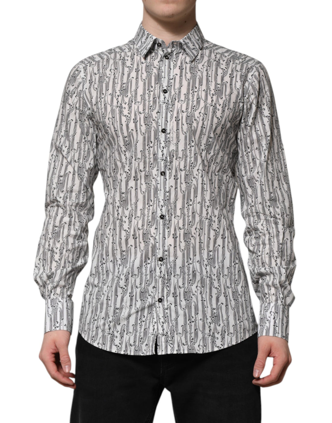 Dolce & Gabbana White Floral Print Casual Long Sleeves Shirt