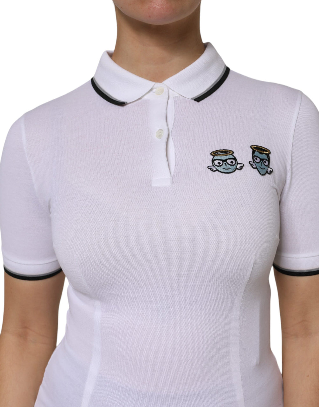 Dolce & Gabbana White Cotton Short Sleeves Collared Polo Top
