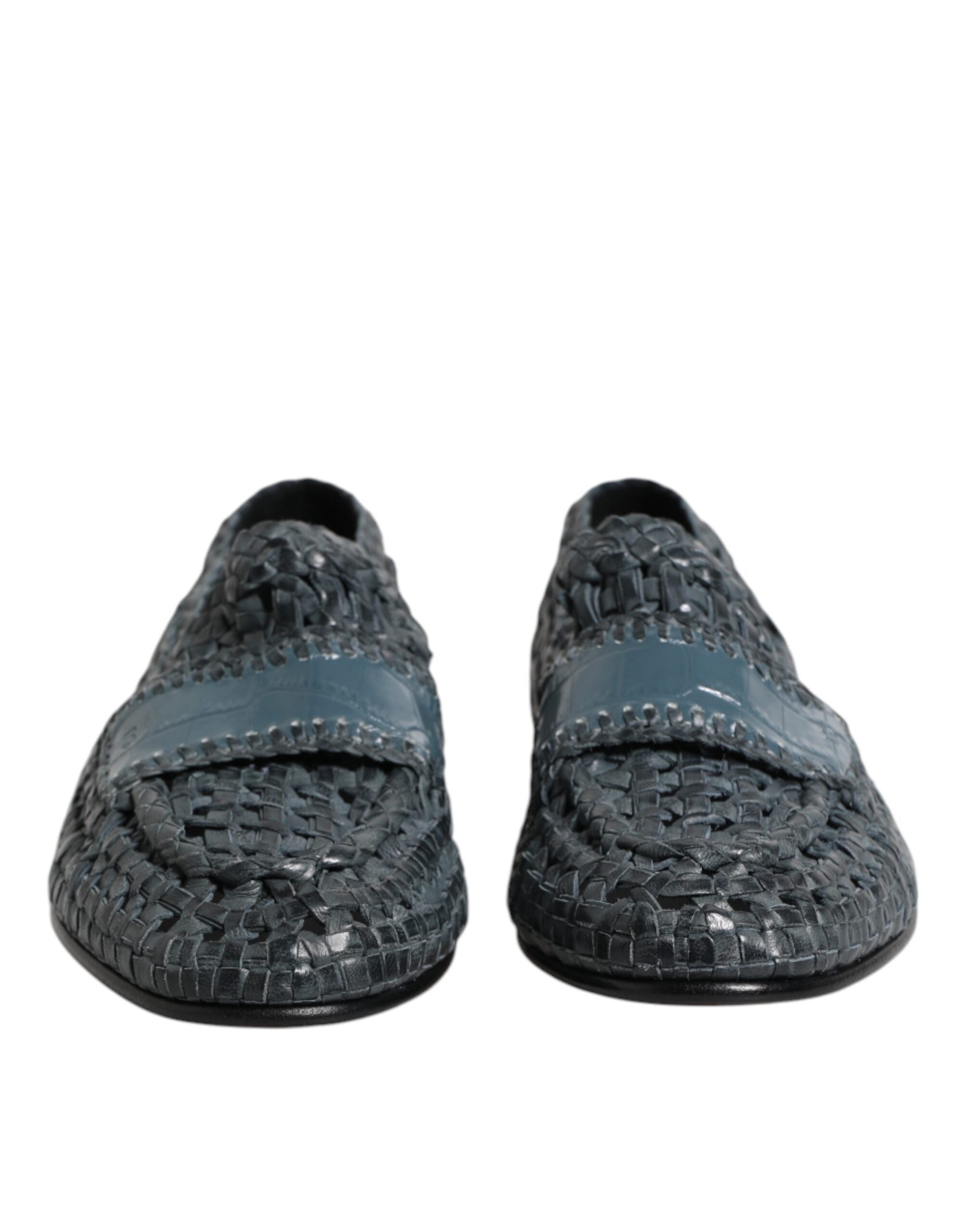 Dolce & Gabbana Blue Woven Leather Slip On Loafers Shoes