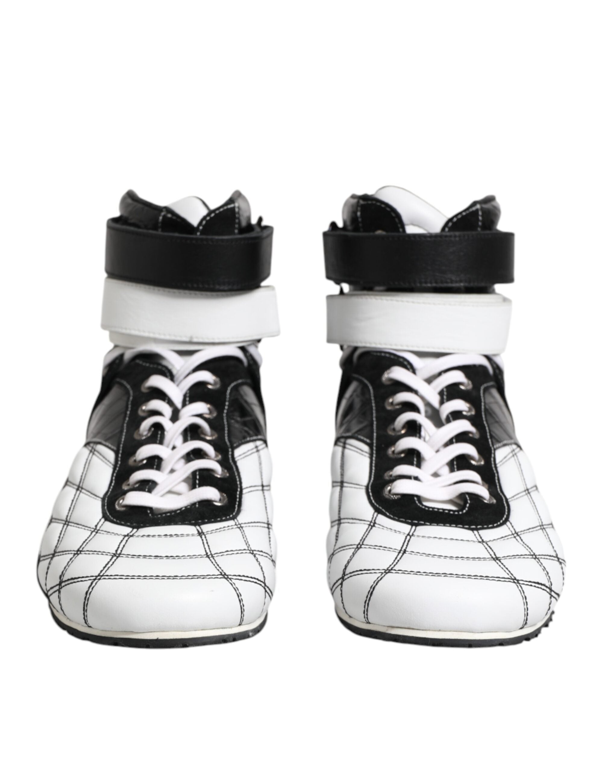 Dolce & Gabbana Black White Leather High Top Sneakers Shoes