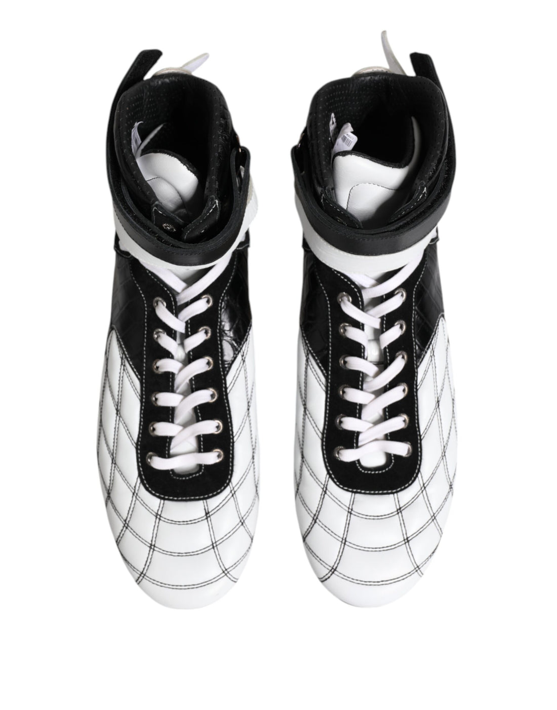 Dolce & Gabbana Black White Leather High Top Sneakers Shoes
