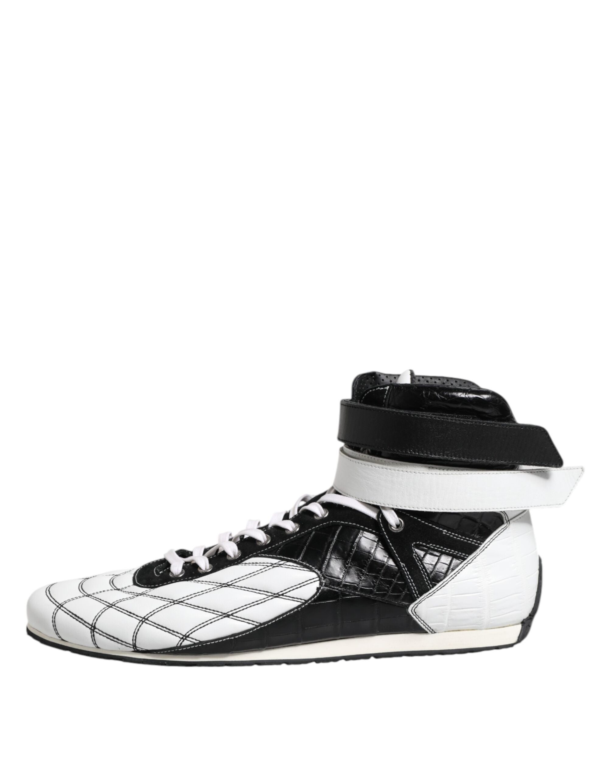 Dolce & Gabbana Black White Leather High Top Sneakers Shoes