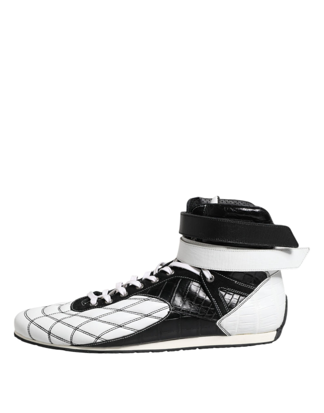 Dolce & Gabbana Black White Leather High Top Sneakers Shoes