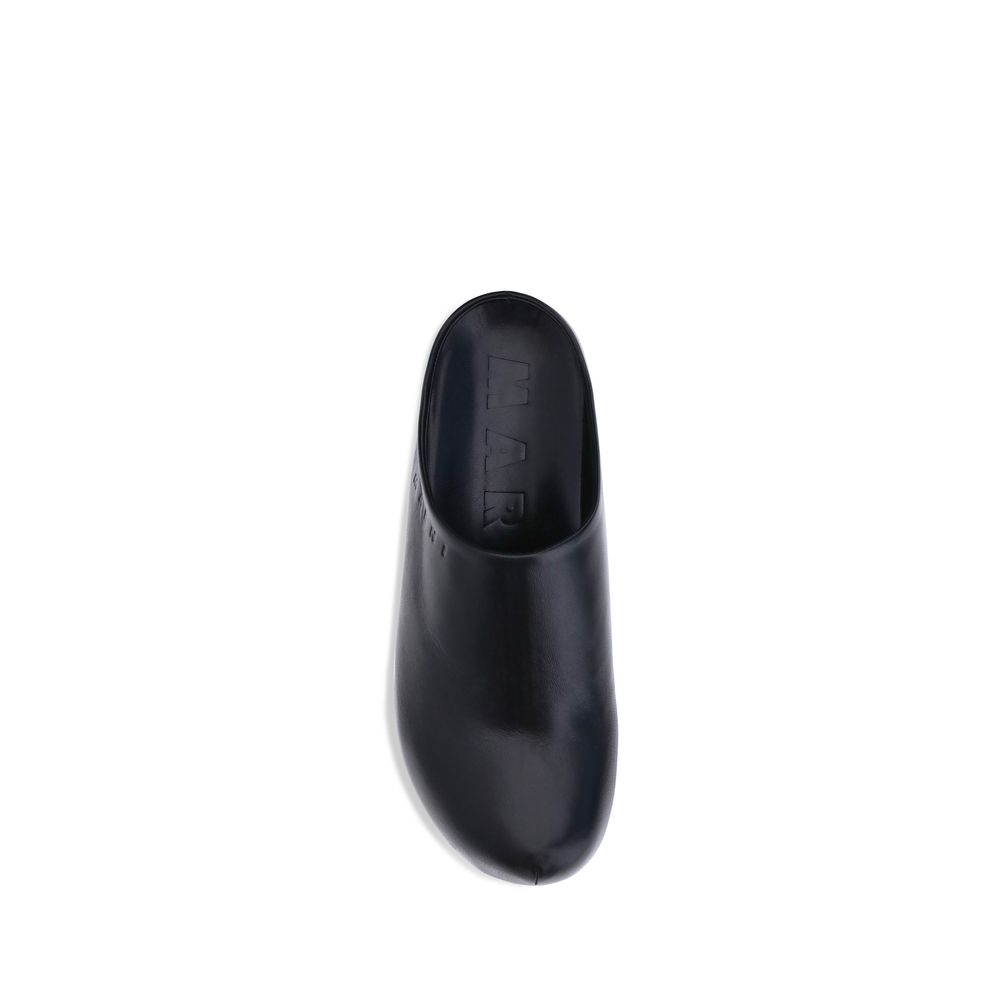 Marni Black Calf Leather Bos Taurus Clogs