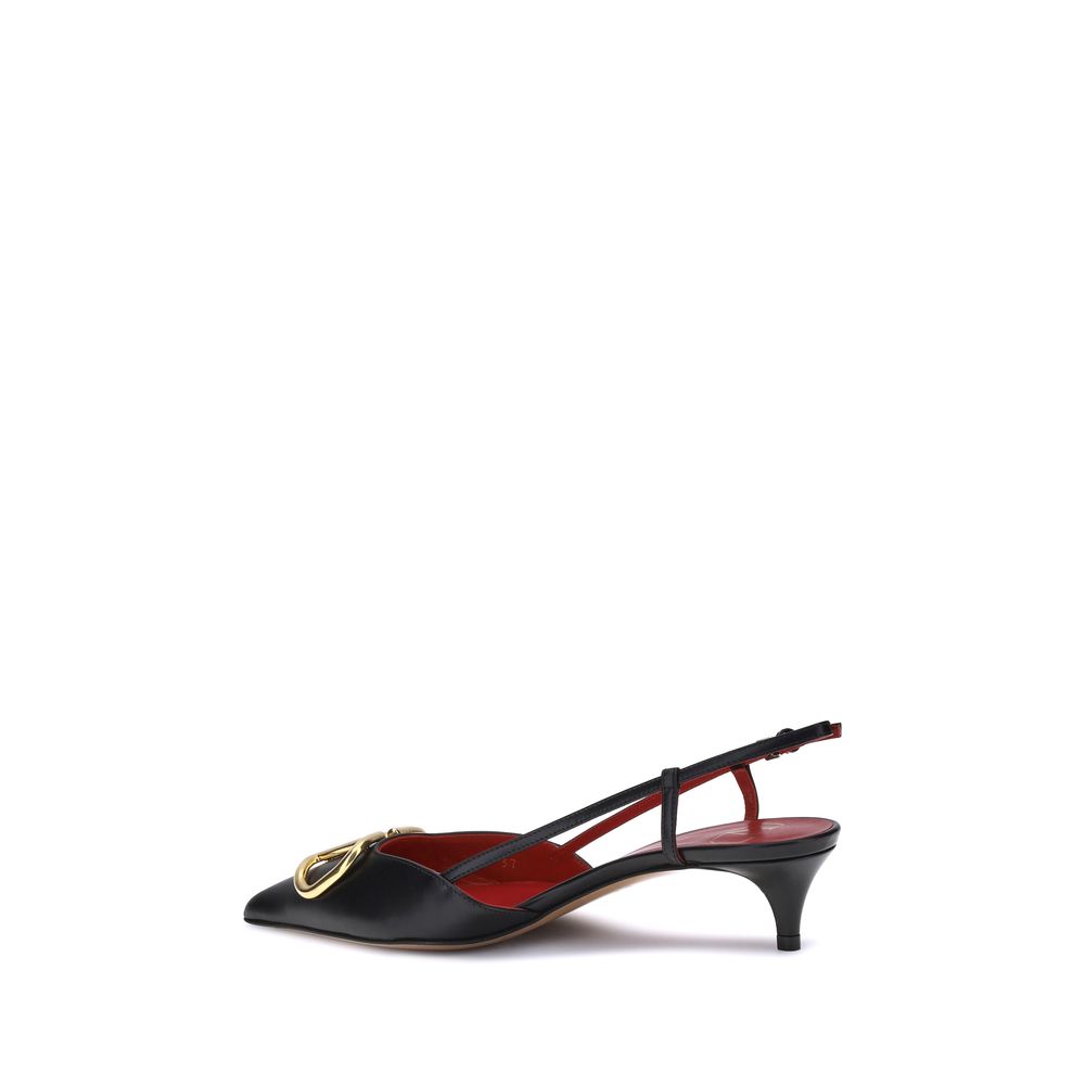 Valentino Garavani Black Calf Leather Bos Taurus Mid Heel Pumps