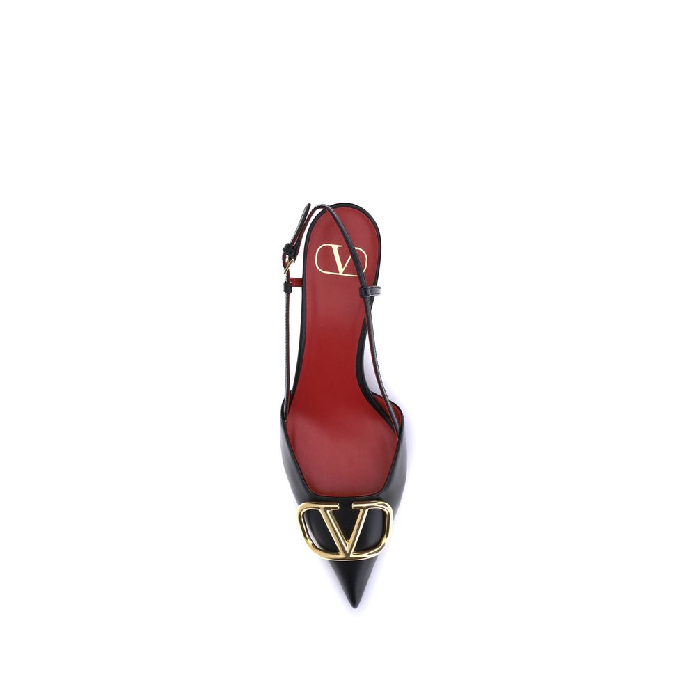 Valentino Garavani Black Calf Leather Bos Taurus Mid Heel Pumps