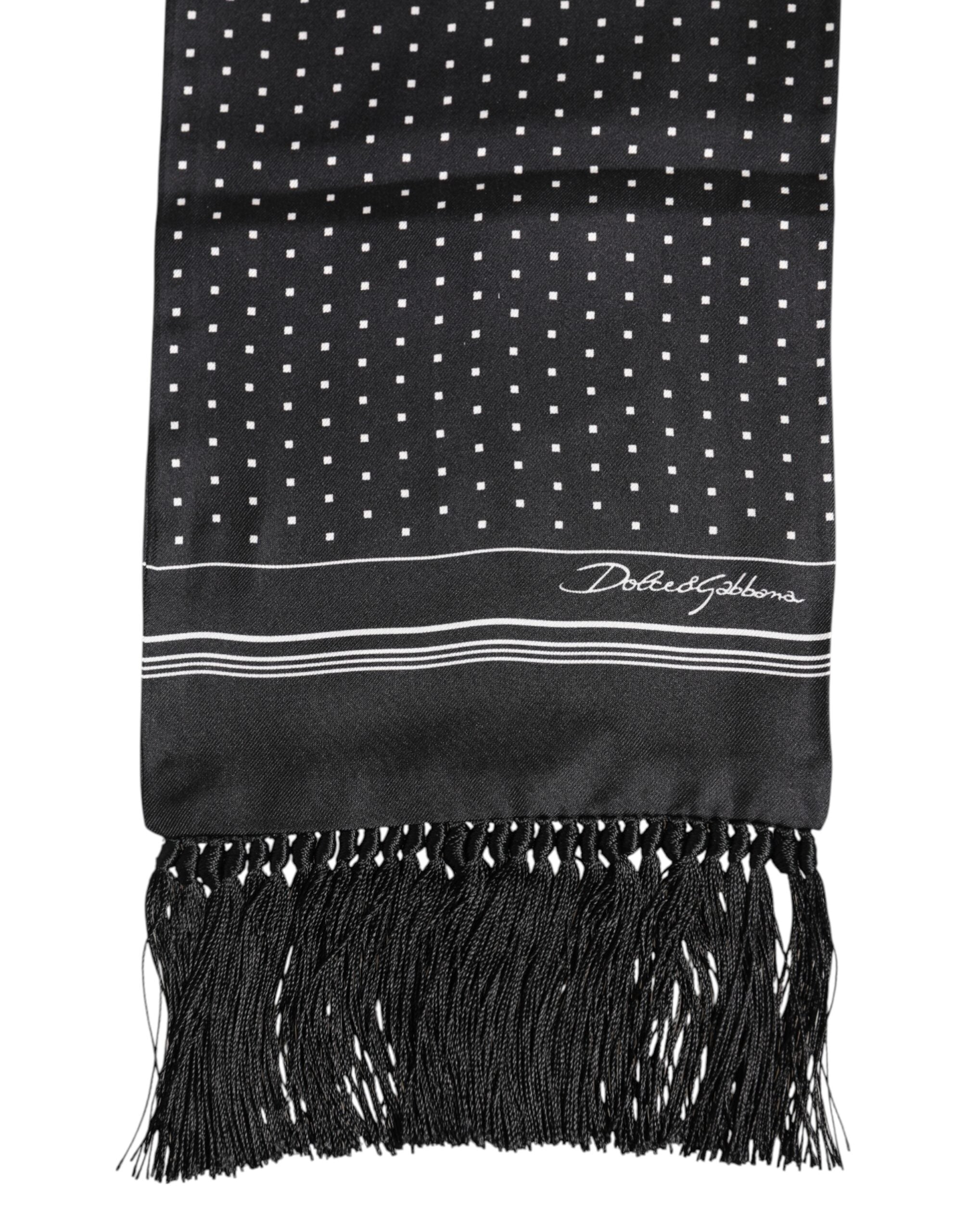 Dolce & Gabbana Black White Polka Dot Fringes Foulard Scarf