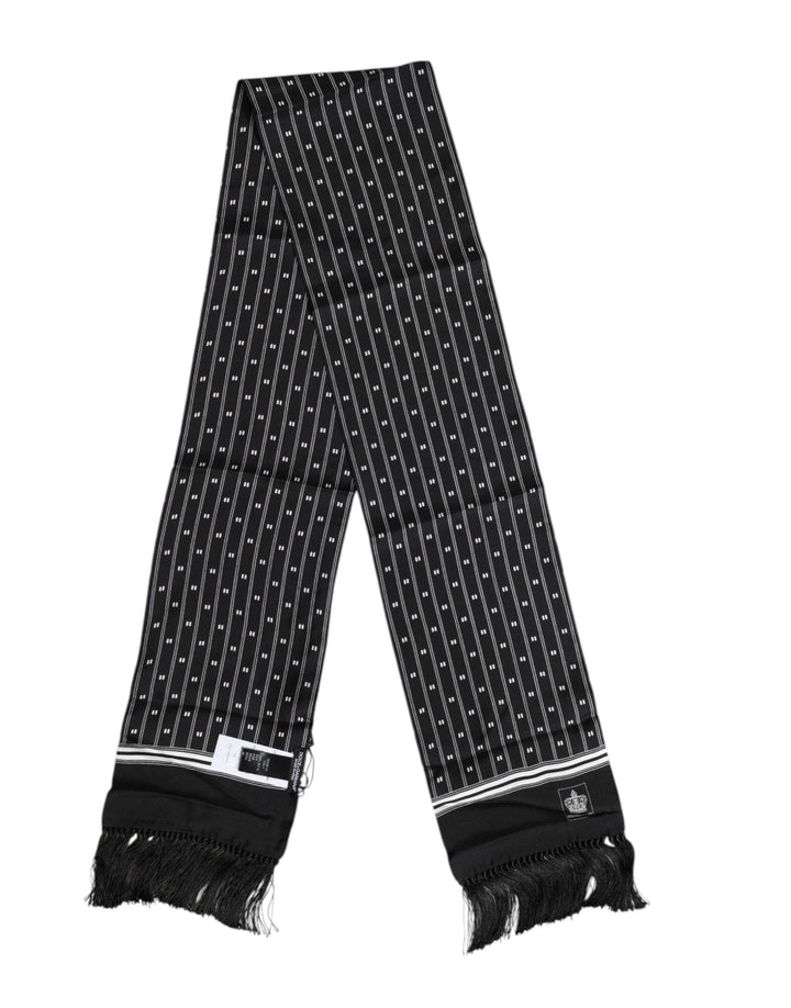 Dolce & Gabbana Black Silk Printed Fringes Men Foulard Scarf