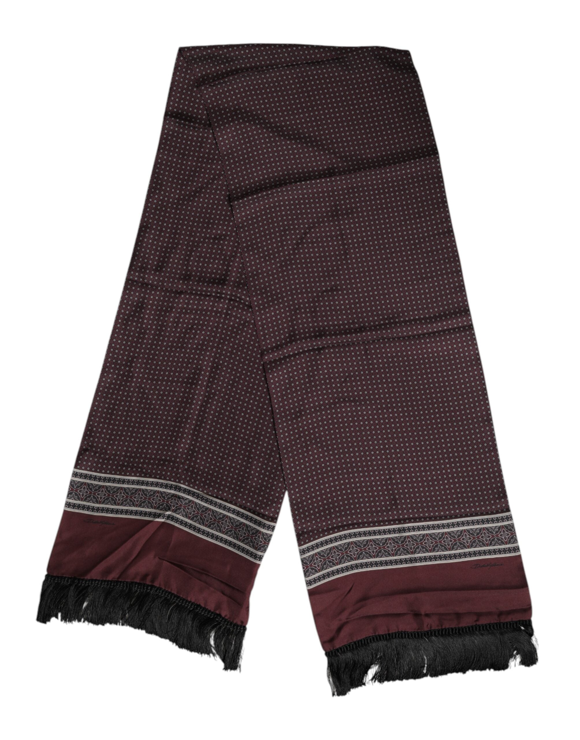 Dolce & Gabbana Maroon Dotted Silk Fringes Foulard Scarf